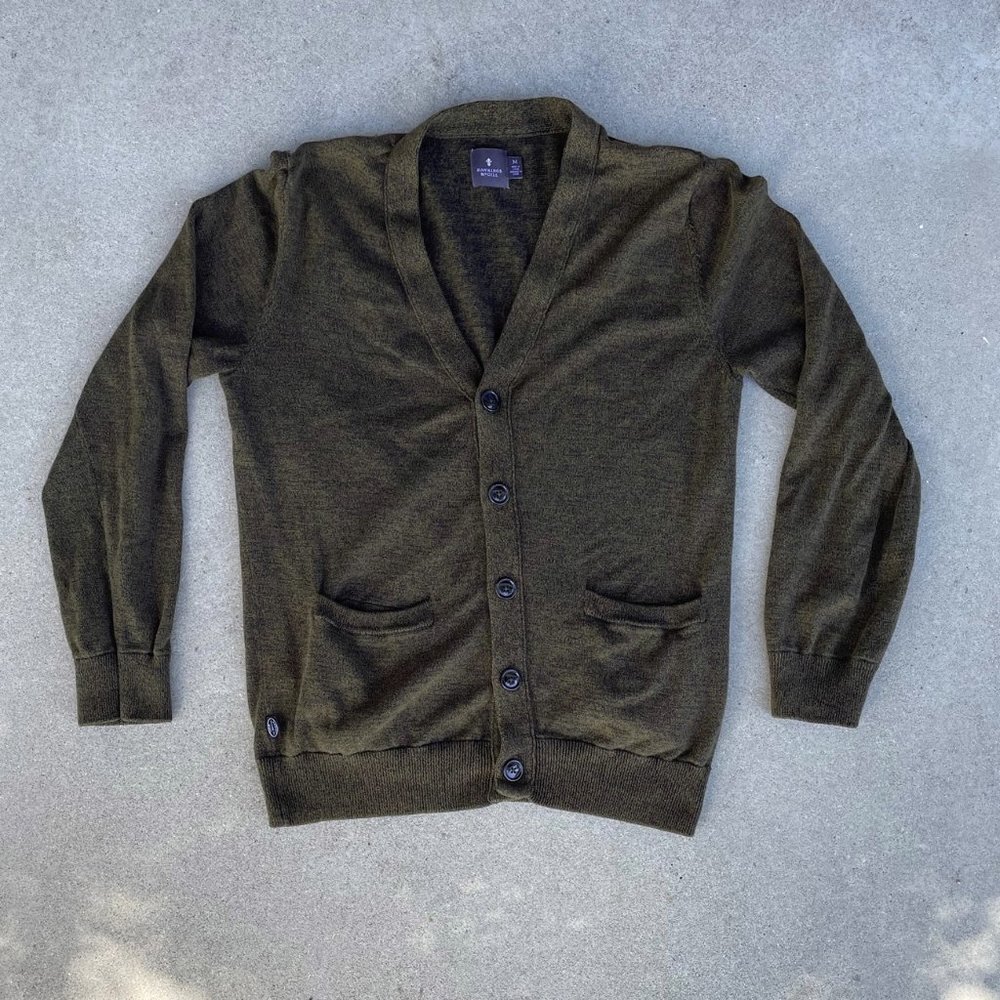 Hawkings McGill cardigan sweater, heather olive, size medium